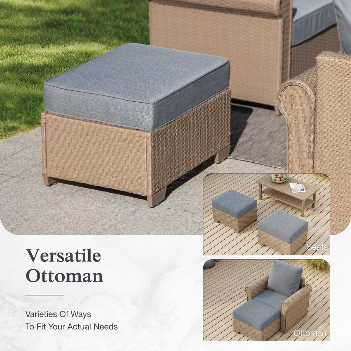 Sophia & William 6 Pieces Wicker Patio Furniture Set 7-Seat Outdoor Cushioned Conversation Set with Coffe Table, Beige