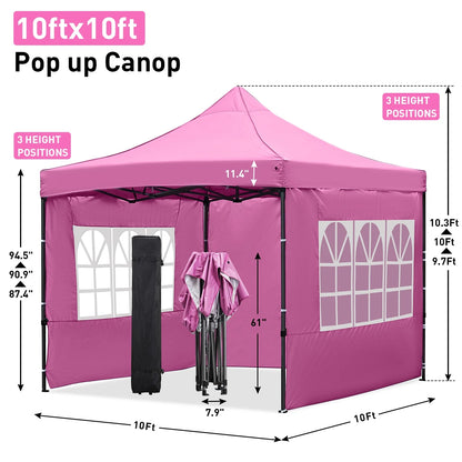 Ainfox 10' x 10'Heavy Duty Pop up Canopy Tent with Sidewalls,Folding Instant Outdoor Gazebo,Sun Shade Tent,Pink