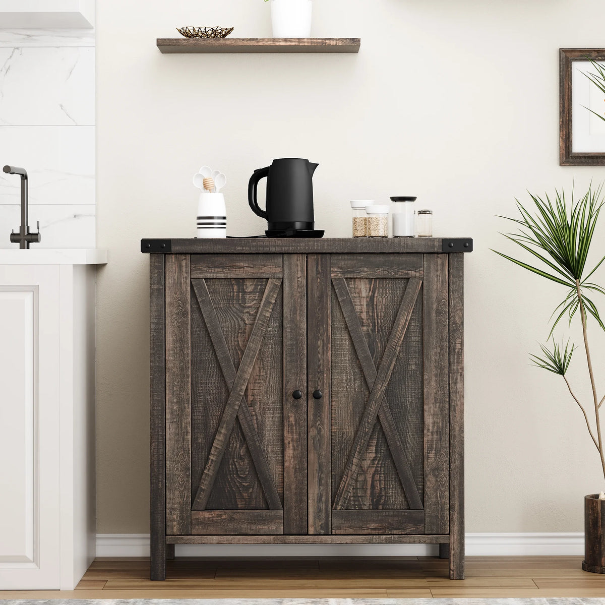 Coffee Bar Cabinet with Storage/Adjustable Shelf 30" Small Kitchen Bar Table Corner Bar Cabinet for Tea Buffet Sideboard Cabinet for Dining Room, Farmhouse Coffee Station for Wine