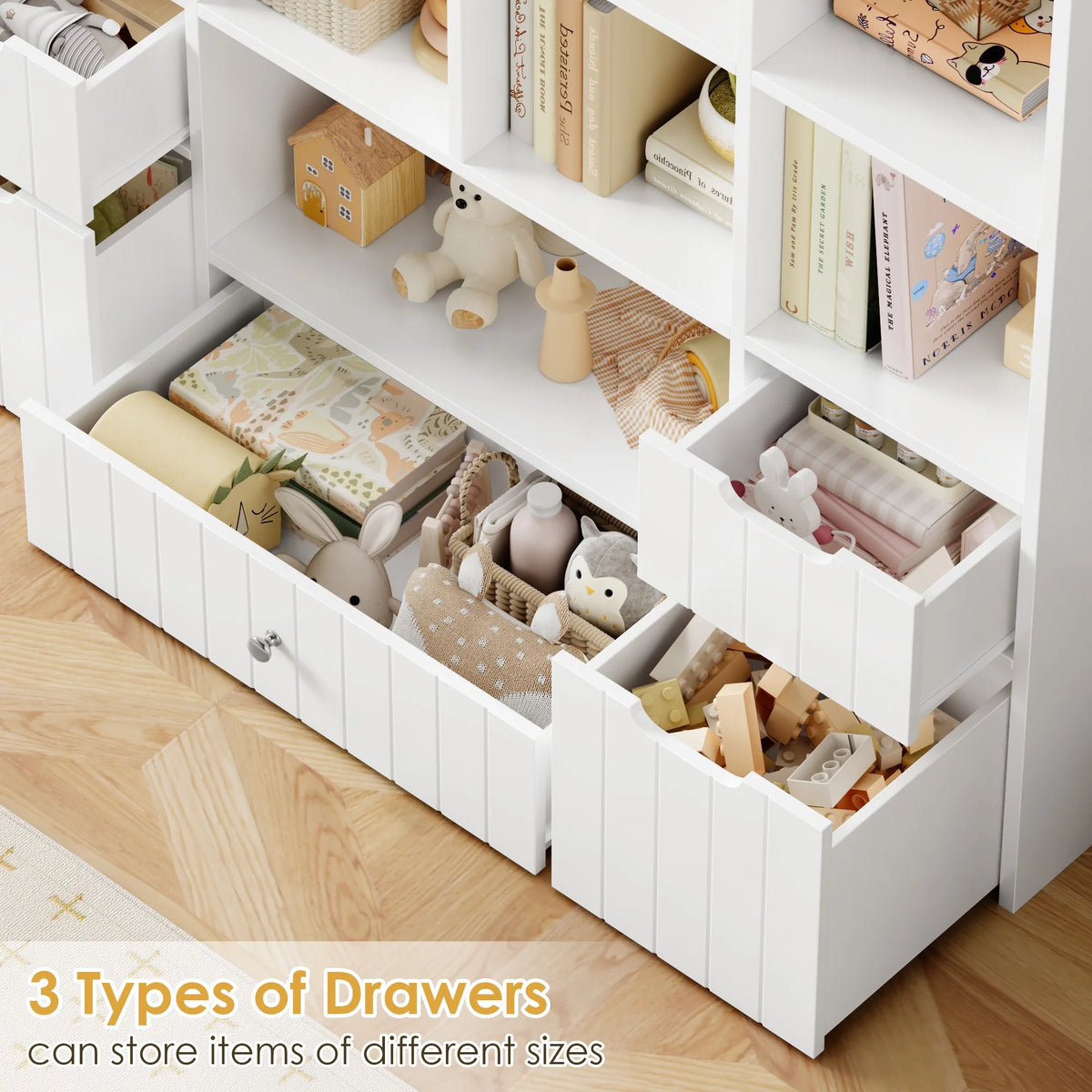 Homfa Kids Toy Storage Organizer with Cubby, Kids Toy Storage Chest with Removable Drawers, Kids Bookcase for Playroom Bedroom Living Room, Gray
