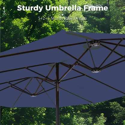 Alpha Joy 15ft Outdoor Patio Umbrella Extra-Large Double-Sided Garden Umbrella with Crank Handle and Base - Smoky Gray