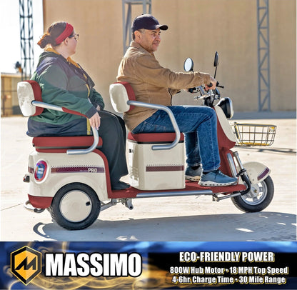 Massimo MGC E-Trike 3-Wheel Electric Cart – 17 MPH, 2-Seater Adult Scooter – Blue