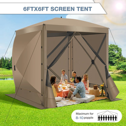 COBIZI 8x8 Pop up Gazebo Tent, Ez up Waterproof Screen Tent Screen House, Portable Outdoor Canopy Sun Shelter with 3 Sidewalls, Carry Bag & Ground Stakes for Camping, Garden and Picnics, Gray