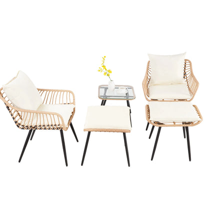 Ainfox 3-Piece Steel Outdoor Bistro Sets with Metal Chairs and Glass Top Table, Beige