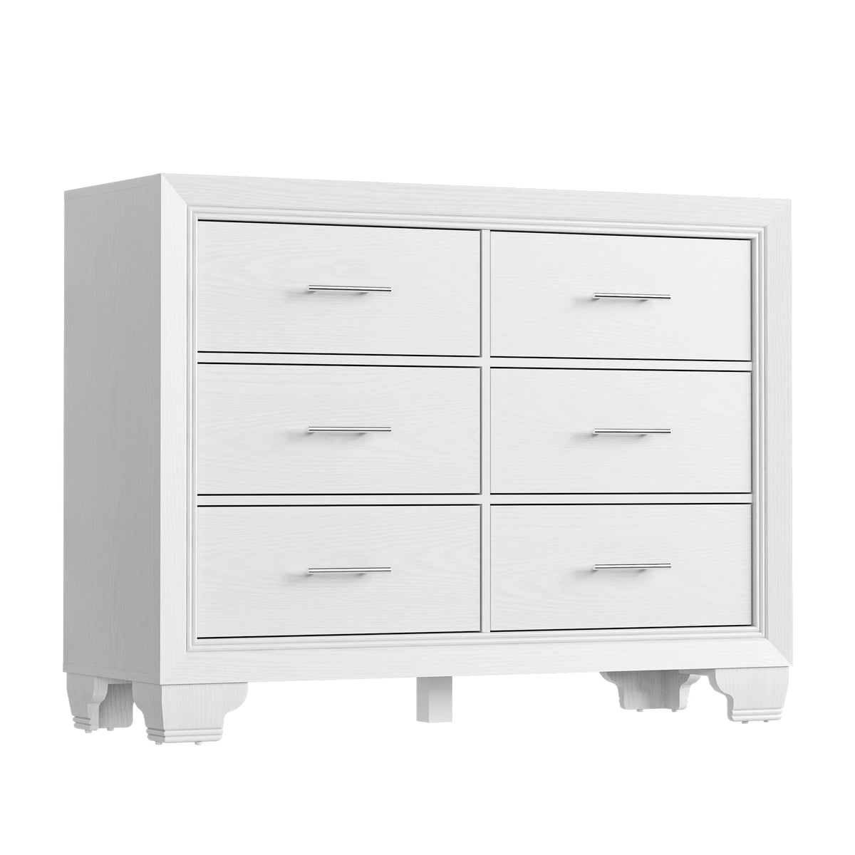Homhougo White Dresser for Bedroom 6 Drawer, Wood Organizer Storage Cabinet with Gray Strip Drawer Door, Chest of Drawers for Closet, Living Room, Hallway, Nursery, Kids Bedroom