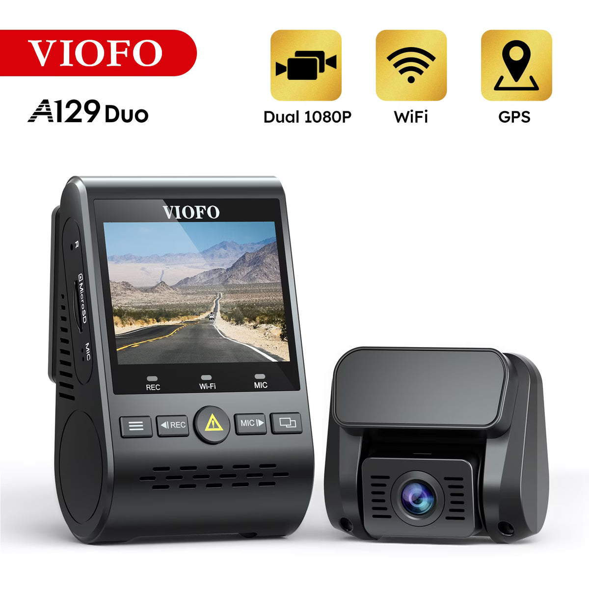VIOFO A129 Plus Duo Dash Cam 2K 1440P 60FPS + 1080P 30FPS Wi-Fi GPS - NEW