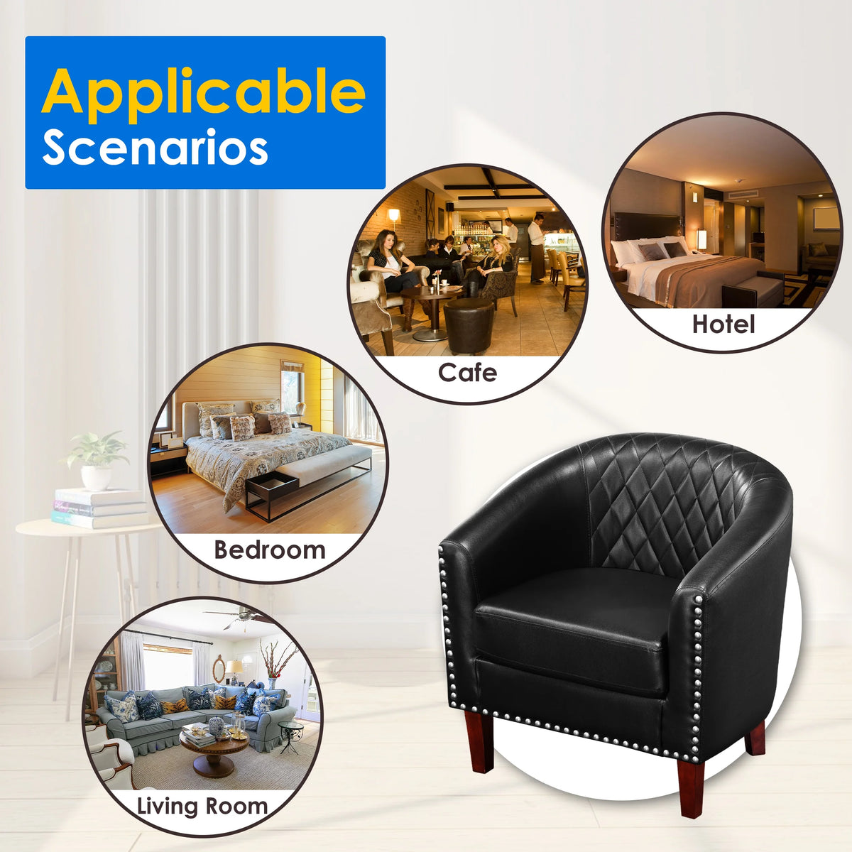 Barrel Accent Chair for living room, modern Leather Club Barrel Chair comfy Reading Armchair for Bedroom, Brown