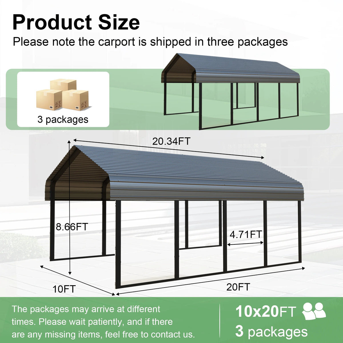 10x20 ft Portable Garage Heavy-Duty Metal Carport Canopy Kit，All-Weather Shelter with Reinforced Galvanized Steel Frame，for RV, Truck, Boat & 1 Cars Storage，Multi-Use Party Tent