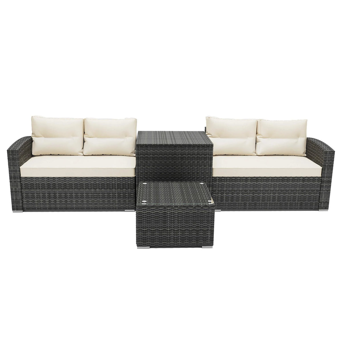 SEGMART 4 Piece Patio Furniture Set, All-Weather Outdoor Sectional Sofa Set, PE Rattan Conversation Set with Storage Box, Table & Cushions, Wicker Furniture Couch Set for Patio Deck Garden