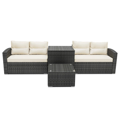 SEGMART 4 Piece Patio Furniture Set, All-Weather Outdoor Sectional Sofa Set, PE Rattan Conversation Set with Storage Box, Table & Cushions, Wicker Furniture Couch Set for Patio Deck Garden