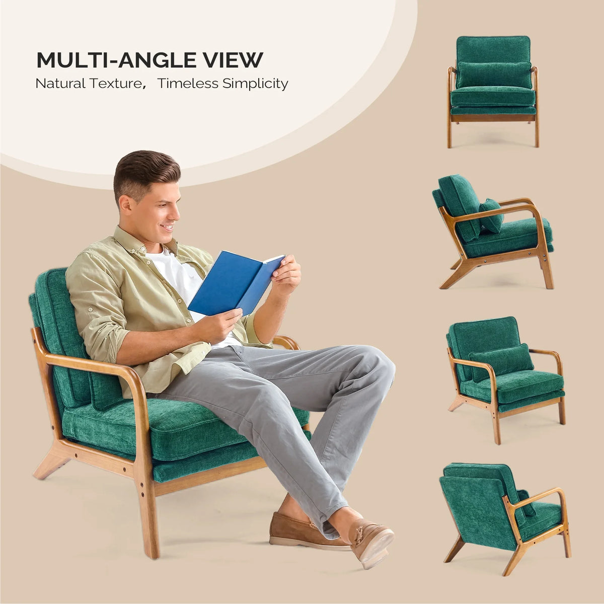 Ktaxon Accent Chair Corduroy Upholstered Armchair, Reading Club Chair with Pillow and Solid Wood Frame for Living Room Bedroom Furniture Off White