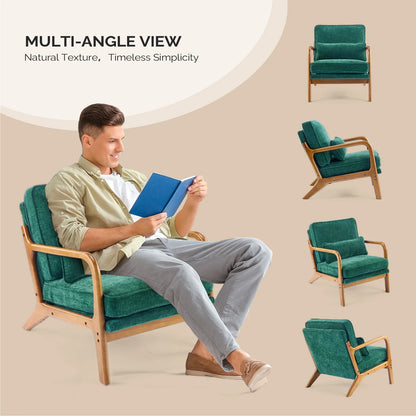 Ktaxon Accent Chair Corduroy Upholstered Armchair, Reading Club Chair with Pillow and Solid Wood Frame for Living Room Bedroom Furniture Off White
