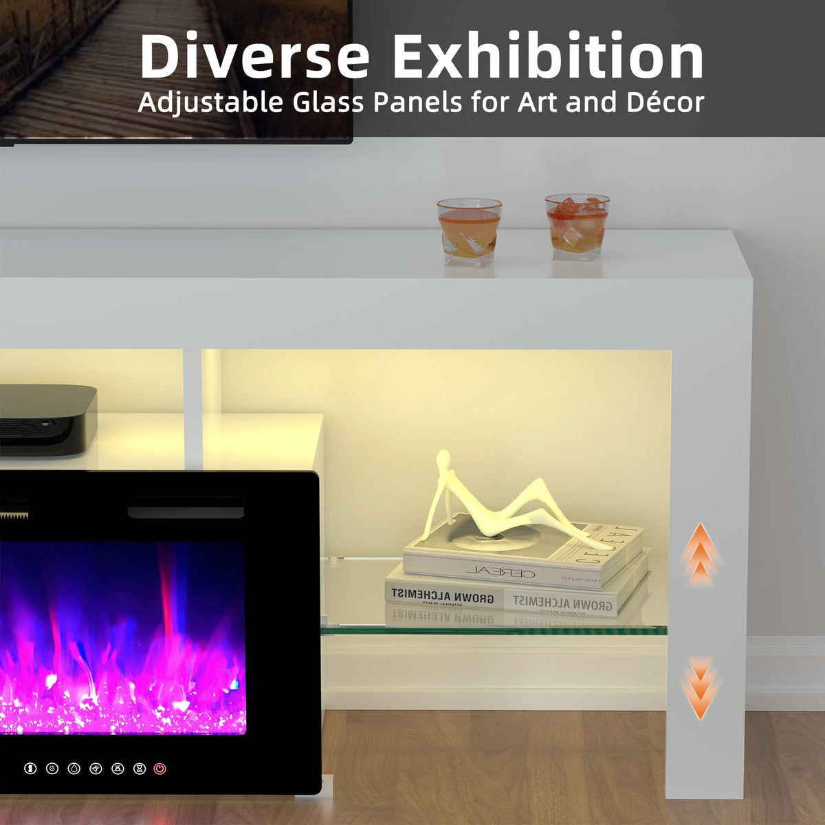 70" Electric Fireplace TV Stand by GetYes - Sleek White Design with Adjustable Flame & Remote Control, Perfect for Living Room