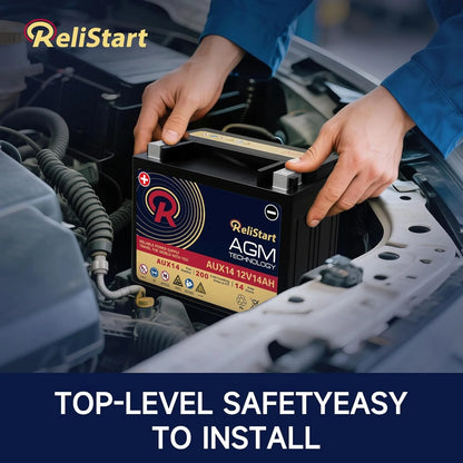 Relistart AUX14 Auxiliary Battery, 12V 14Ah AGM Battery, 200CCA, Rechargeable AGM Car Battery, Maintenance Free 36 Months Warranty