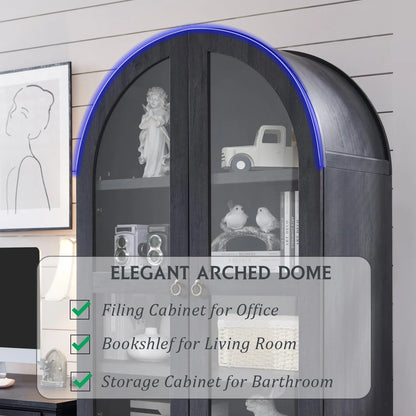 IFGET 71-Inch Arched 4-Tier Bookcase with Glass Doors and Drawers