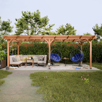 12 x 10 FT Outdoor Pergola, Wooden Pergola Gazebo with Climbing Plant Support and Waterproof, for Patio Porch Garden Backyard, Brown