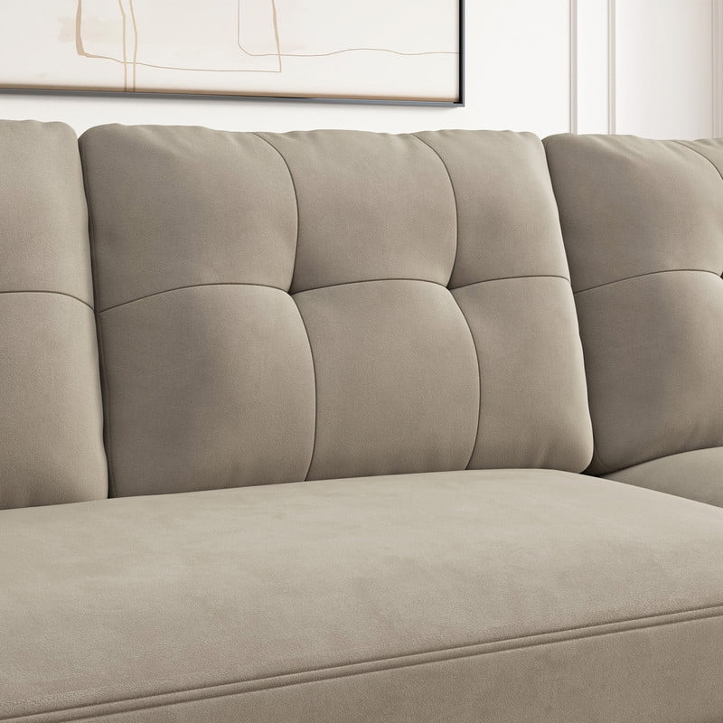 HONBAY Modern Velvet Sofas Set with Storage Ottoman Sectional Sofa in Peal Grey