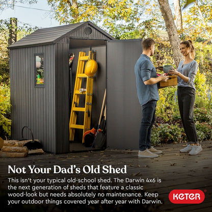 Keter Outdoor Storage Shed, Durable Resin, Compact & Portable, Store-It-Out Darwin, Grey