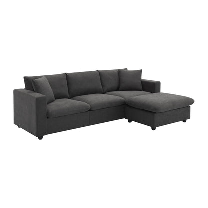 Harper & Bright Designs Modern Sectional Sofa 3 Seat Couch with Ottoman, Upholstered L Shaped Cloud Couch for Small Space Apartment Office, White
