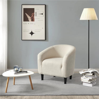 Topeakmart 2pcs Boucle Club Chair Accent Barrel Chair Upholstered Arm Chair, Ivory