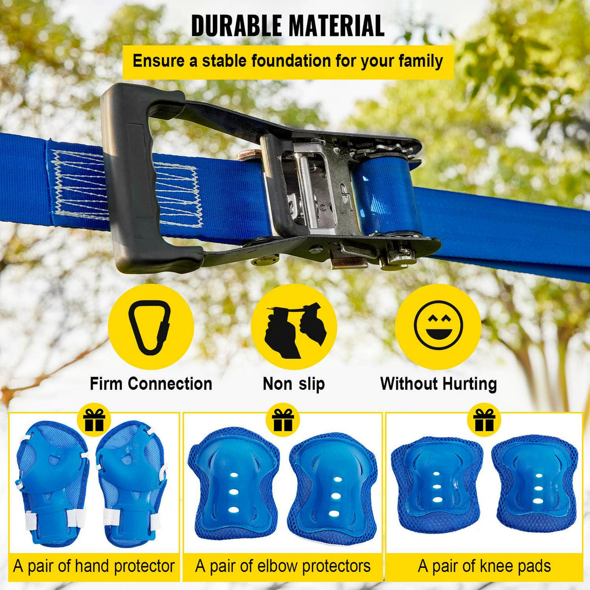 VEVOR Ninja Hanging Obstacle Course Portable 40ft. Slackline Monkey Bar Kit with 11 Swinging Obstacles.1 Climbing Rope. 4 Rings. 3 Monkey Bars - 250lb Capacity Backyard Playground Equipment Swing Set