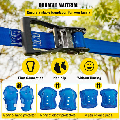 VEVOR Ninja Hanging Obstacle Course Portable 40ft. Slackline Monkey Bar Kit with 11 Swinging Obstacles.1 Climbing Rope. 4 Rings. 3 Monkey Bars - 250lb Capacity Backyard Playground Equipment Swing Set