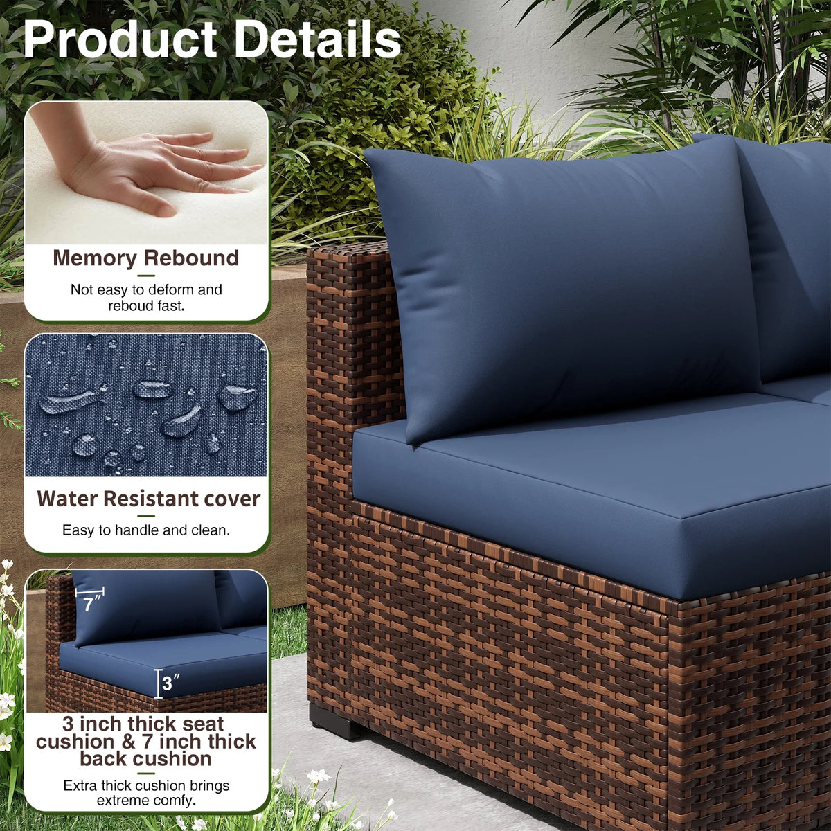 ELPOSUN Patio Furniture Set, Outdoor Patio Furniture Wicker Furniture Couch Set, 5 Pieces Outdoor Sectional Sofa, Patio Furniture Set, Outdoor Patio Set for Balcony Furniture (Grey)