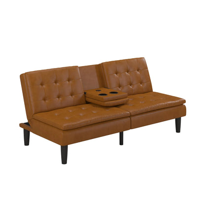 Mainstays Memory Foam 71.5" Futon with Cupholder and USB, Black Faux Leather