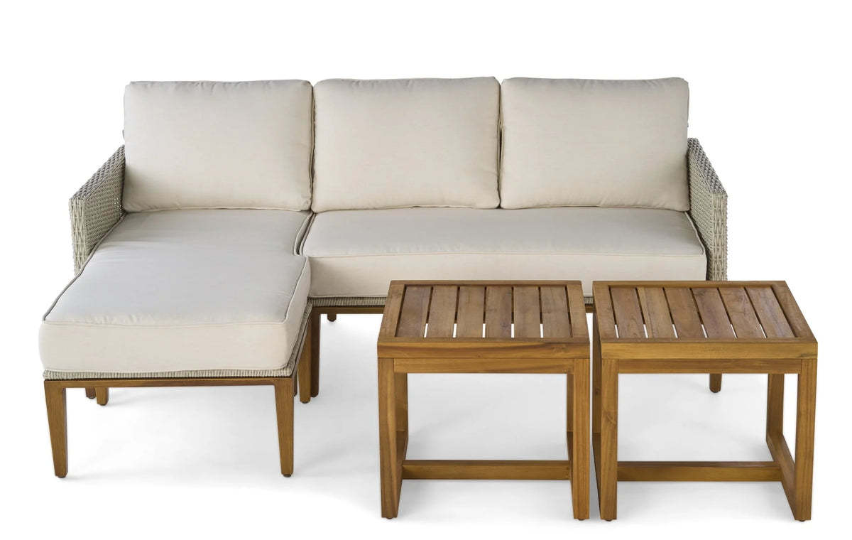 Better Homes & Gardens Davenport Sofa Lounger with Two Acacia Wood Table with Cushions - White