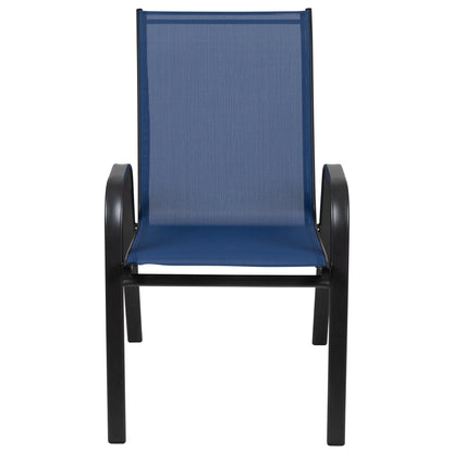 BizChair 5 Pack Black Outdoor Stack Chair with Flex Comfort Material and Metal Frame