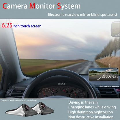 PDZGZ Left and Right Blind spot Side View Backup Camera System for Car with Monitor, Black, 6.25"
