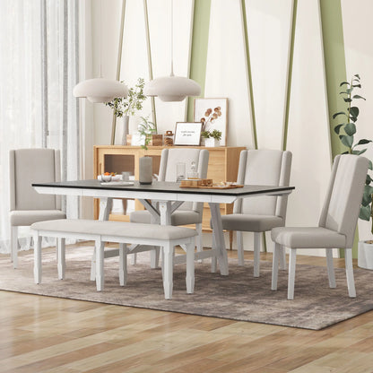 6 Piece Extendable Dining Table Set, Atumon Wood Dining Room Set for 6, Dining Table Set with 4 Beige Cushioned Chairs and Bench, Farmhouse Dining Table Set Furniture for Kitchen Dining Room, Natural