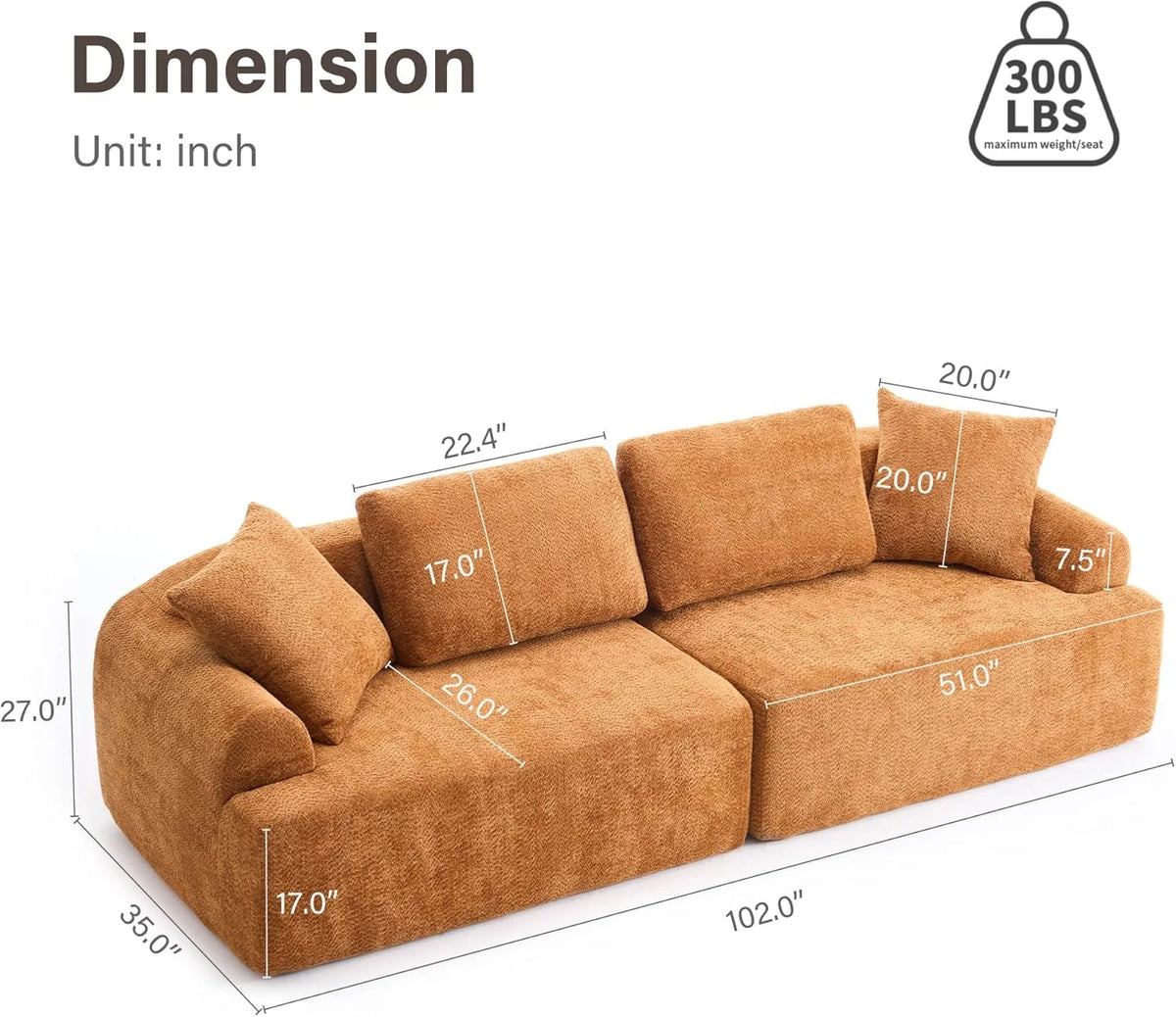 Loveseat Sectional Sofa for Living Room, 65’�?Modern Luxury Plush Chenille Extra Deep Seat Curved Cloud Floor Couch with 3 Throw Pillows for Small Spaces, No Assembly Needed, Sapphire Blue