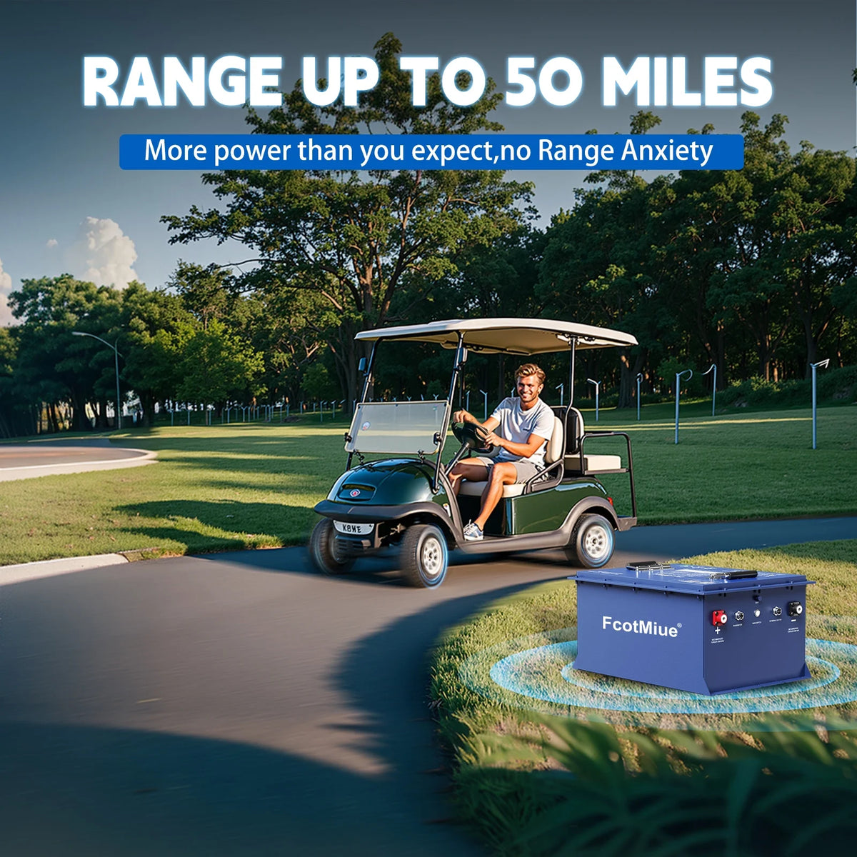 48Volt Lithium Golf Cart Battery , 6000+ Cycles 51.2V 105Ah LiFePO4 Battery, Built-in 200A Smart BMS Support up to 5kW Motor Conversion Kit ,with Touch Monitor & Mobile APP, 20A Charger