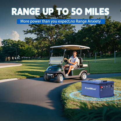 48Volt Lithium Golf Cart Battery , 6000+ Cycles 51.2V 105Ah LiFePO4 Battery, Built-in 200A Smart BMS Support up to 5kW Motor Conversion Kit ,with Touch Monitor & Mobile APP, 20A Charger