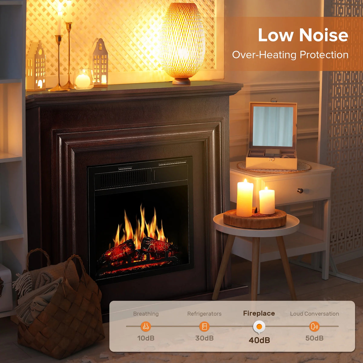 KISSAIR Electric Fireplace Mantel Wooden Surround Firebox, Free Standing Fireplace, with Remote Control, Adjustable LED Flame, 750W/1500W -White