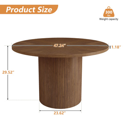 Wirrytor Round Dining Table, Modern Farmhouse Kitchen Table, 47 Inch Coffee Circle Dining Tables with Wood Strip Base for Kitchen Living Room, Black