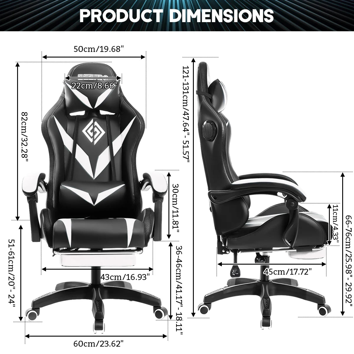 Hoffree Gaming Chair with Speakers PU Leather Office Chair with Footrest and LED Lights Ergonomic Gamer Chair with Massage Lumbar Support and Headrest Adjustable Swivel for Home Office 300lb