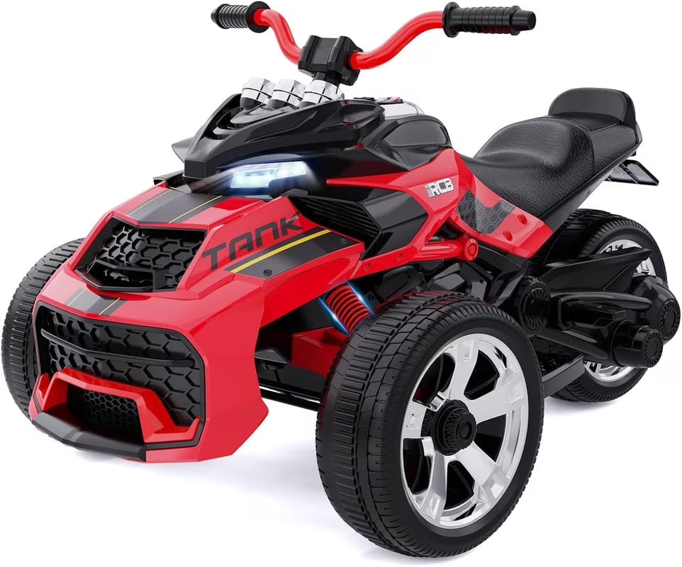 RCB 12V Electric Ride-On,Dual Motors,Music,Up to 5 mph,3 Wheel ATV Style for Kids Ages 3+,Black