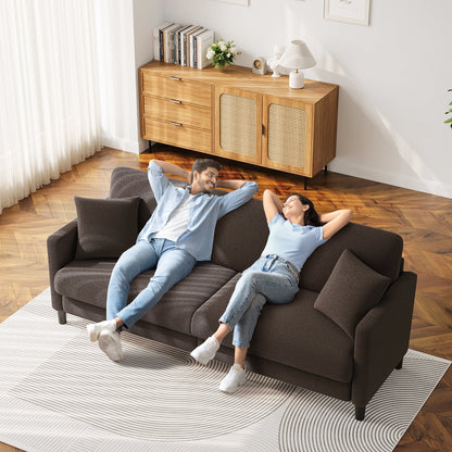 83" Comfortable Upholstered Sofa, 3 Seater Couch for Living Room, Neche Big Loveseat with Extra Deep Seats , 2 Pillows, Beige White