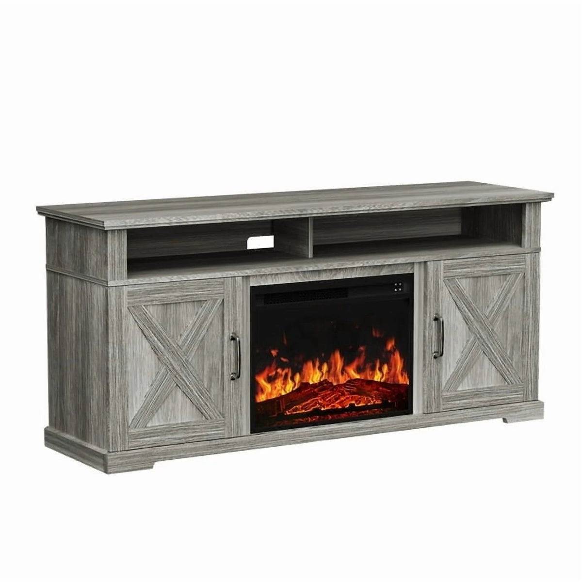 Electric Fireplace TV Stand for TVs up to 75", Farmhouse Entertainment Center with Fireplace, Grey