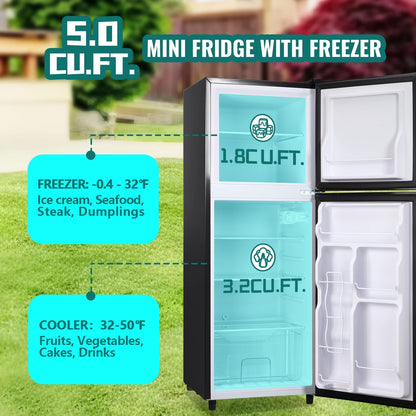JIEJIA 5.0 Cu.Ft Apartment Size Refrigerators with Separate Freezer, 2 Door Refrigerator, Small Fridge with Freezer, Gray