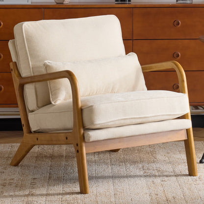 Ktaxon Accent Chair Corduroy Upholstered Armchair, Reading Club Chair with Pillow and Solid Wood Frame for Living Room Bedroom Furniture Off White