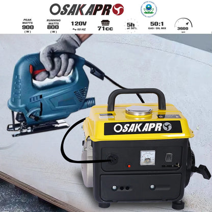 Portable Gas Powered Generator, 900W Peak, 800W Rated, Low Noise, Lightweight, EPA Compliant for Home, Camping, and Outdoor Use