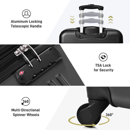 3 Piece ABS Luggage Set, Luggage with Spinner Wheel & TSA  20/24/28 inch, Purple