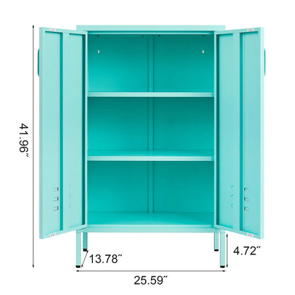 Marcree Green Metal Cabinet,2 Door Accent Cabinet,Metal Locker Cabinet with Legs,Sideboard Cabinet with Adjustable Shelves,Locker Storage Cabinet for Living Room,Entryway