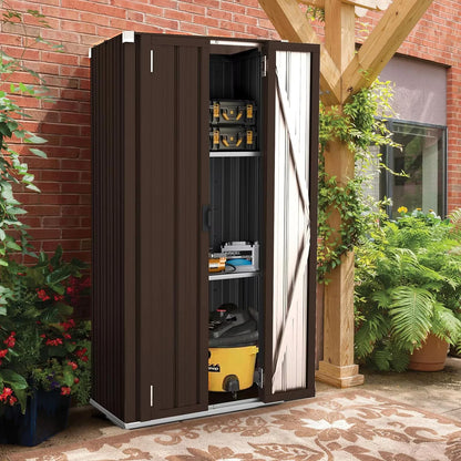 AECOJOY Outdoor Storage Cabinet for Garden & Patio, a Metal Organizer with Doors and Shelves in Gray