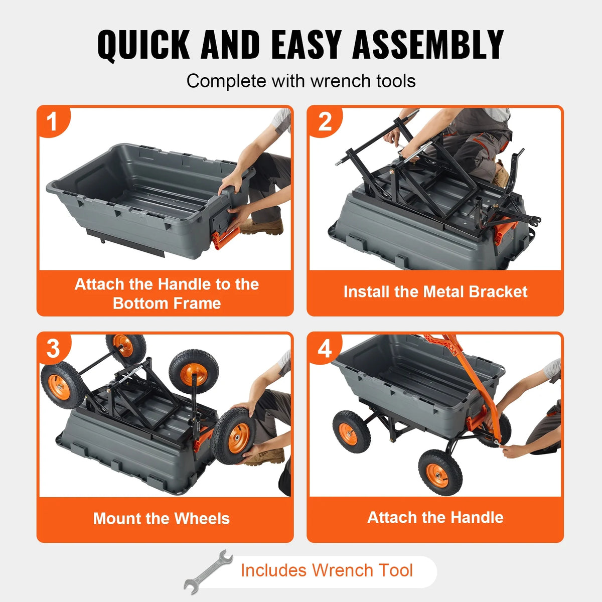 KFFKFF Garden Dump Cart, 35.8x19.5x8.2 in Dump Truck Cart, Max. 600lbs Load Capacity, 10in Rubber Tire, 180�� Adjustable Handle