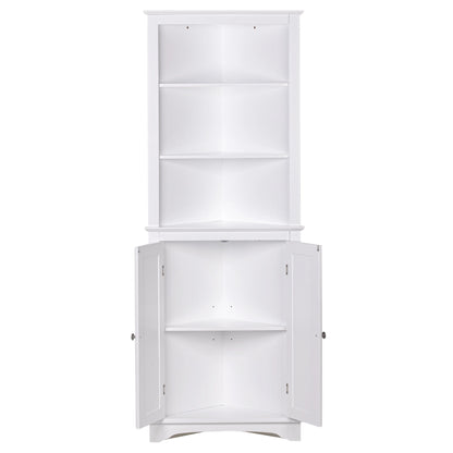 Spirich Tall Corner Cabinet with 2 -Shutter Doors, free-standing floor cabinet, White