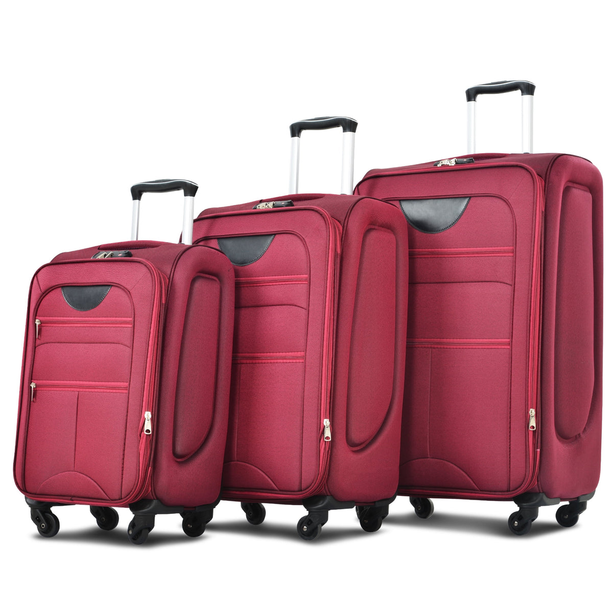 EUROCO 3 Piece Softside Luggage Set,Expandable Suitcase Set with TSA Lock and Spinner Wheels,Lightweight Suitcase for Men Women(20",24",28"),Black